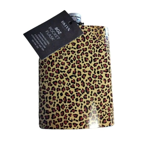 Gold Leopard Print 8oz Stainless Steel Pocket Drinking Flask NWT - Picture 5 of 11